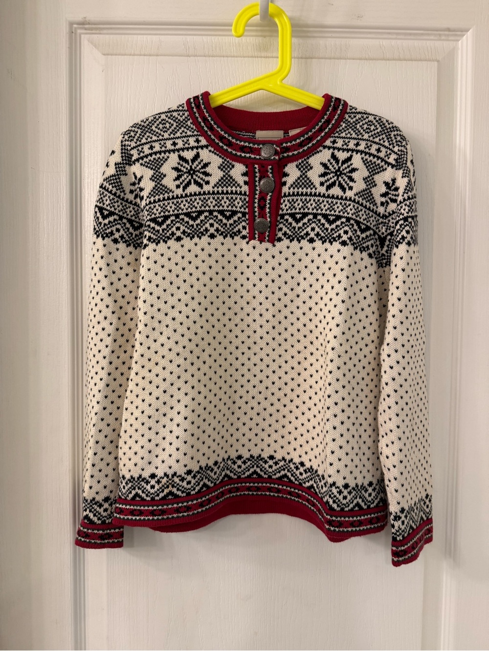 L.L. Bean Cream, Black & Red Nordic Turtleneck Sweater
